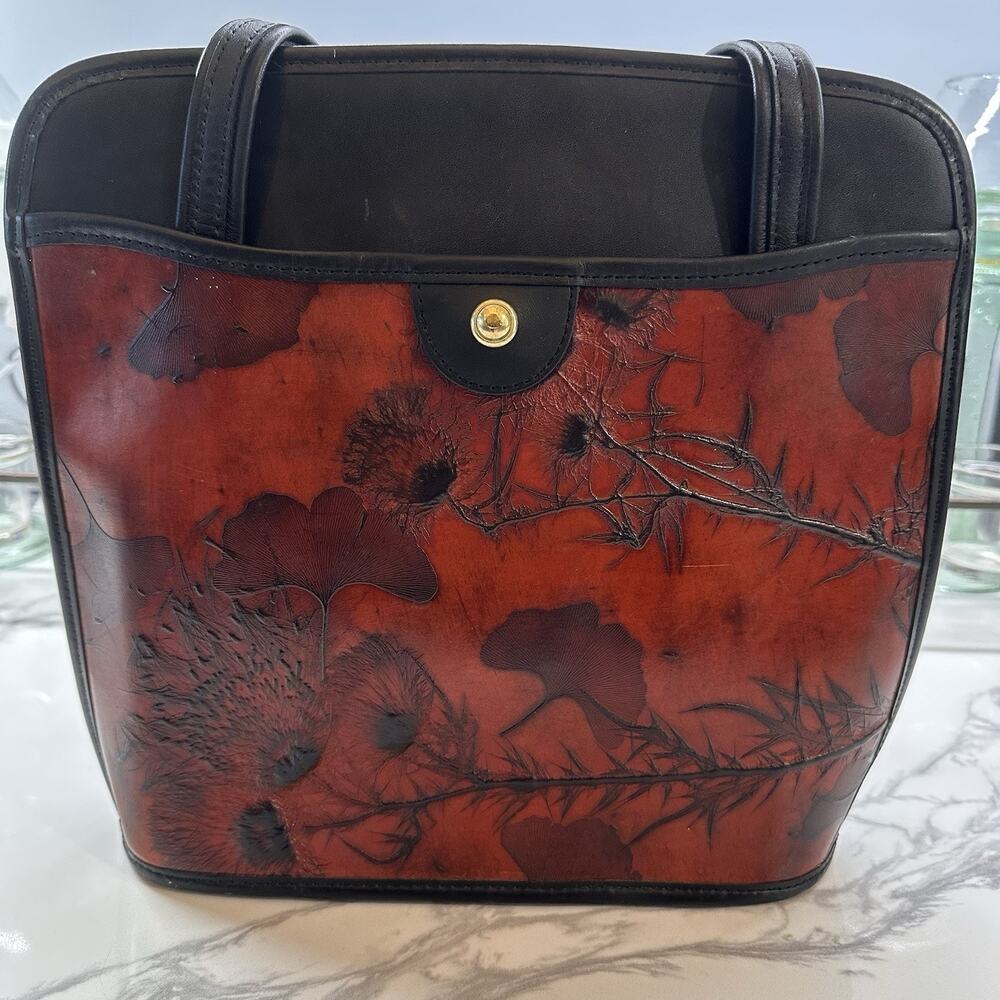 One of a Kind C. L. Whiting Leaf Leather Commuter Bag Hand Tooled - Picture 3 of 12